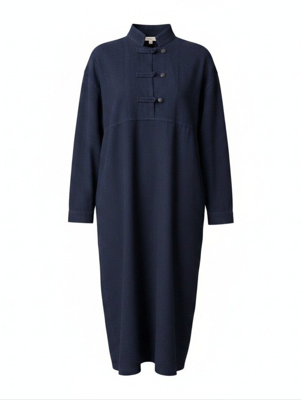 Mandarin Style 100% Natural American Cotton USA Navy Blue Dress Medium L Sleeves